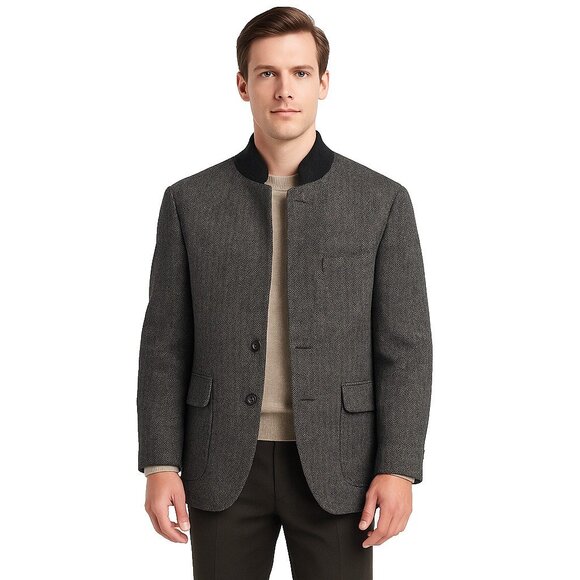 Vintage Barrington Wool Jacket Mens 38R Gray Herringbone Tweed Blazer Structured - Picture 1 of 15